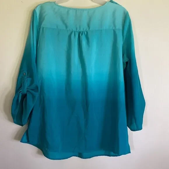 Como Petite Green Ombre Blouse M - Picture 6 of 6